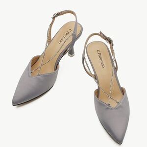 C.Paravano Shoes Women’s Satin SLINGBACK Pumps Gray Size 38 or 7 US NWT